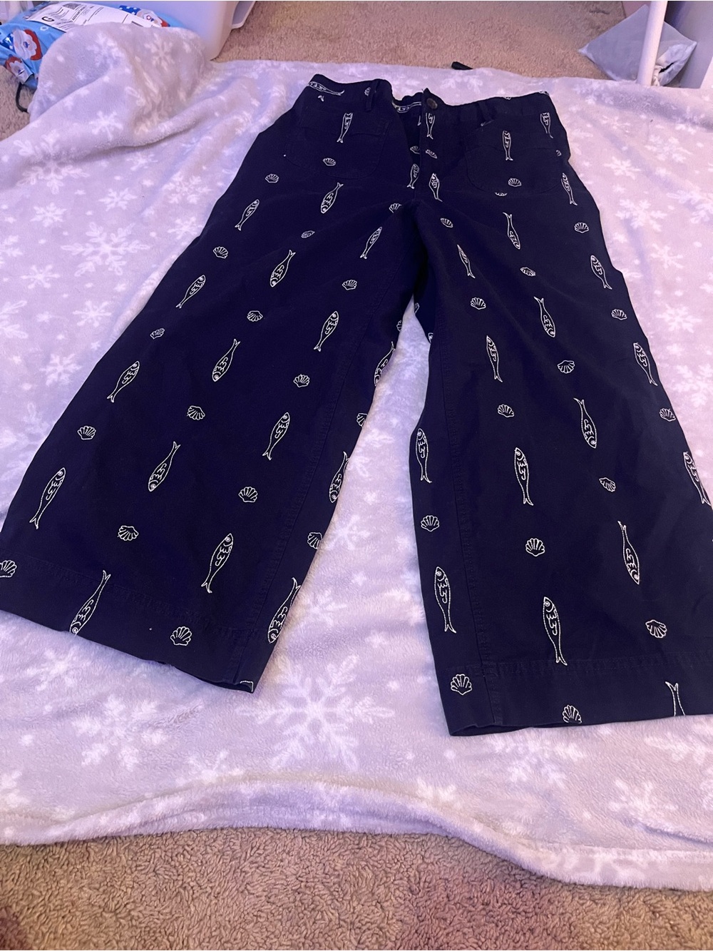 Navy Wide-Leg Flare Jeans with Fish & Shell Motif OFFER NOWWWW!!!